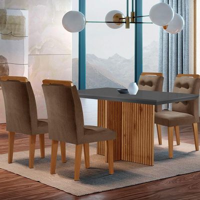 Mesa Olímpia 120cm Mdf Canto Reto Com 4 Cadeiras Carol