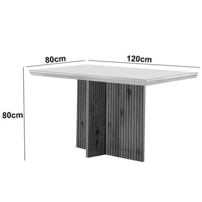 Mesa Olímpia 120cm Mdf Vidro Canto Reto Com 4 Cadeiras