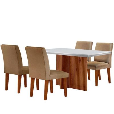 Mesa Olimpia 120 Mdf Canto Reto Com 4 Cadeiras
