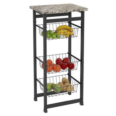 Fruteira Cozinha Aço Granito Chão 3 Cestos Bebedouro Ftg001 Preta
