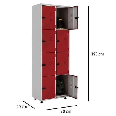 Armário Roupeiro Aço 8 Portas Guarda Volume Ea702 Vermelho