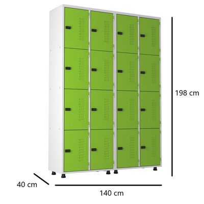 Armário Roupeiro Aço 16 Portas Academia Guarda Volume Trinco Verde