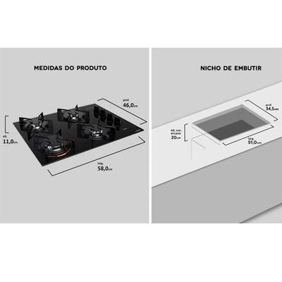 Cooktop Atlas U.top 4 Bocas Acendimento Automático Preto Bivolt