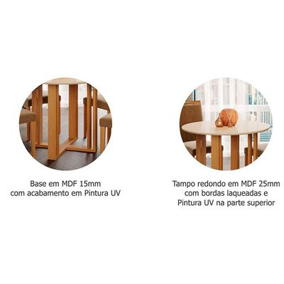 Mesa para Cozinha Flora + Tampo Madeirado 93cm Nature/Off White - Cimol