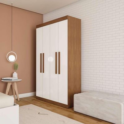Guarda-Roupa Solteiro Flórida 4 PT Imbuia e Off White