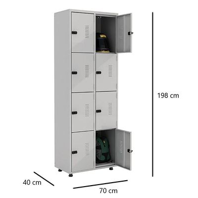 Armário Roupeiro Aço 8 Portas Ea702 Cinza