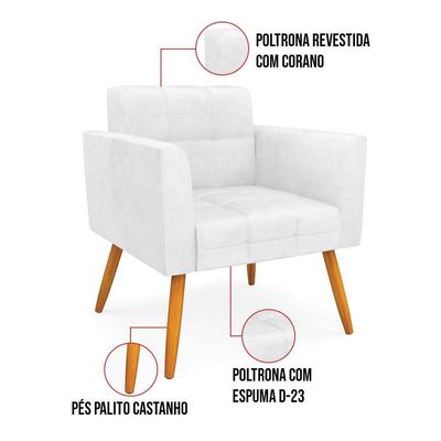 Poltrona Elisa Corano Pés Palito Castanho - D'rossi Cor Branco