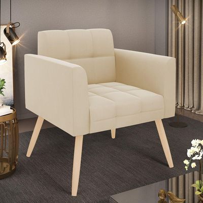 Poltrona Elisa Suede Bege Pés Palito Natural - D'rossi