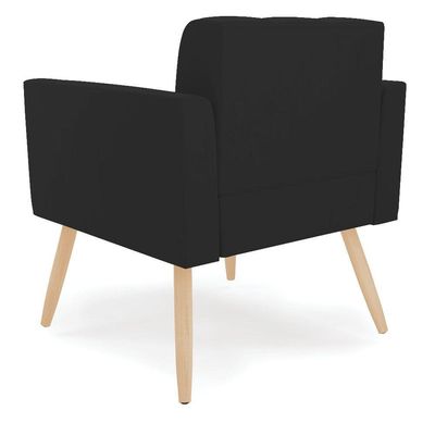 Poltrona Elisa Veludo Preto Pés Palito Natural - D'rossi