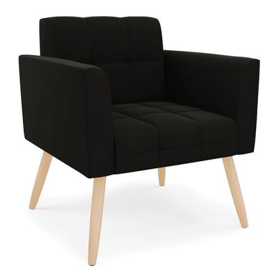 Poltrona Elisa Suede Preto Pés Palito Natural - D'rossi