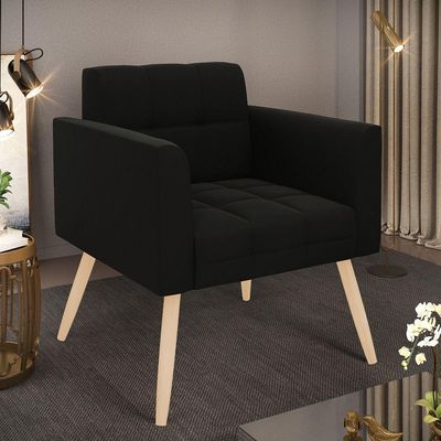 Poltrona Elisa Suede Pés Palito Natural - D'rossi Cor Preto