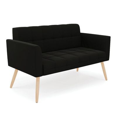 Kit 1 Sofá Namoradeira E 1 Poltrona Elisa Suede Pés Palito Natural - D'rossi Cor Preto