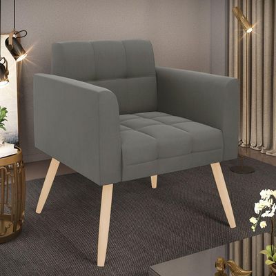Poltrona Elisa Suede Grafite Pés Palito Natural - D'rossi