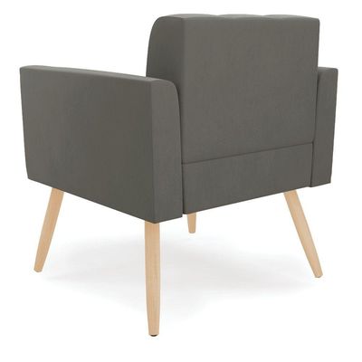 Poltrona Elisa Suede Grafite Pés Palito Natural - D'rossi