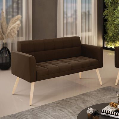 Sofá Namoradeira Elisa Suede Pés Palito Natural - D'rossi Cor Marrom