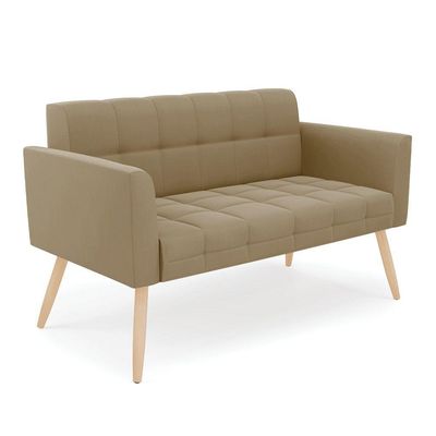 Kit 1 Sofá Namoradeira E 1 Poltrona Elisa Suede Pés Palito Natural - D'rossi Cor Marrom Rato