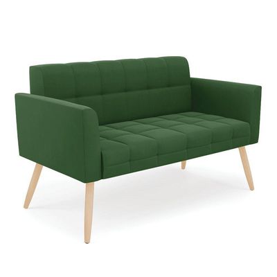 Kit 1 Sofá Namoradeira E 2 Poltronas Elisa Suede Verde Pés Palito Natural - D'rossi