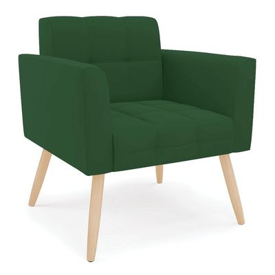 Kit 1 Sofá Namoradeira E 1 Poltrona Elisa Veludo Verde Pés Palito Natural - D'rossi