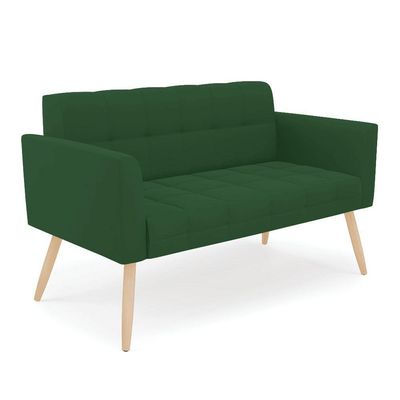 Kit 1 Sofá Namoradeira E 1 Poltrona Elisa Veludo Verde Pés Palito Natural - D'rossi