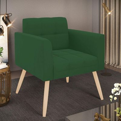 Poltrona Elisa Veludo Verde Pés Palito Natural - D'rossi