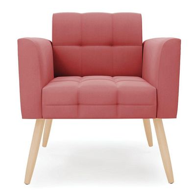 Poltrona Elisa Suede Rosê Pés Palito Natural - D'rossi