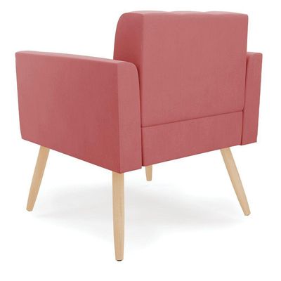Poltrona Elisa Suede Rosê Pés Palito Natural - D'rossi