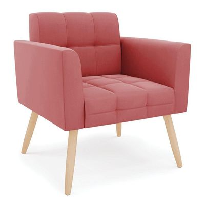 Poltrona Elisa Suede Rosê Pés Palito Natural - D'rossi