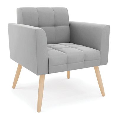 Poltrona Elisa Suede Pés Palito Natural - D'rossi Cor Cinza