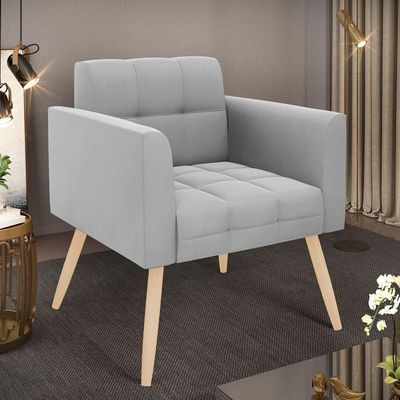 Poltrona Elisa Suede Pés Palito Natural - D'rossi Cor Cinza