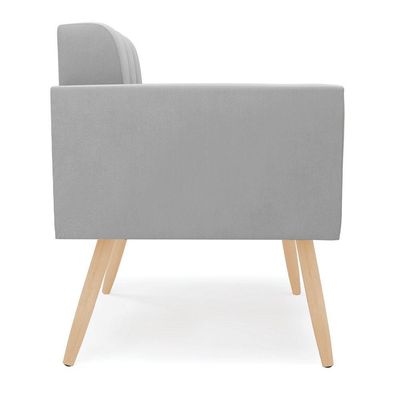 Poltrona Elisa Suede Cinza Pés Palito Natural - D'rossi