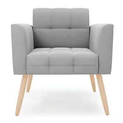 Poltrona Elisa Suede Cinza Pés Palito Natural - D'rossi