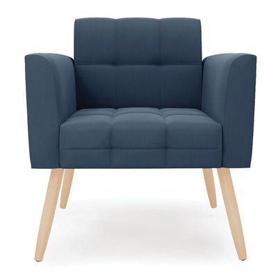 Poltrona Elisa Suede Azul Marinho Pés Palito Natural - D'rossi