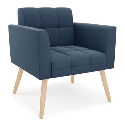 Poltrona Elisa Suede Azul Marinho Pés Palito Natural - D'rossi