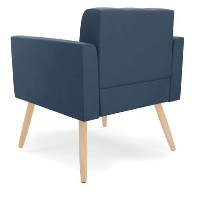 Poltrona Elisa Suede Azul Marinho Pés Palito Natural - D'rossi
