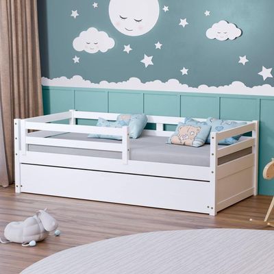 Bicama Solteiro Slim Rb Com Grade De Proteção Madeira Maciça Branco Housin