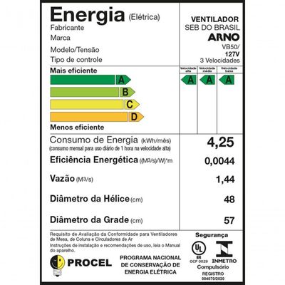 Ventilador De Mesa Arno 50cm Vb50 Xtreme Force Breezer Preto Com Azul 127v