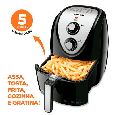 Fritadeira Elétrica Air Fryer Mondial Grand Family Inox AFN-50-BI 5L Preta - 127V UNICA