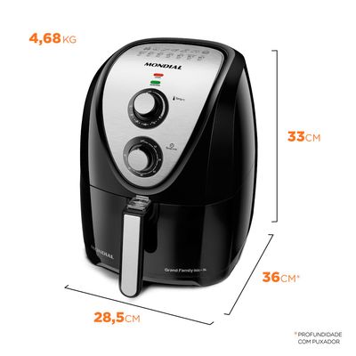 Fritadeira Elétrica Air Fryer Mondial Grand Family Inox AFN-50-BI 5L Preta - 127V UNICA