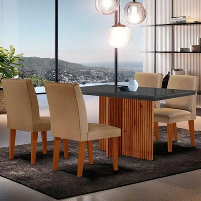 Mesa Olimpia 120mm Mdf Vidro Canto Reto Com 4 Cadeiras