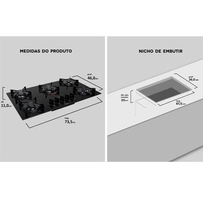 Cooktop Atlas U.top 5 Bocas Preto Bvolt
