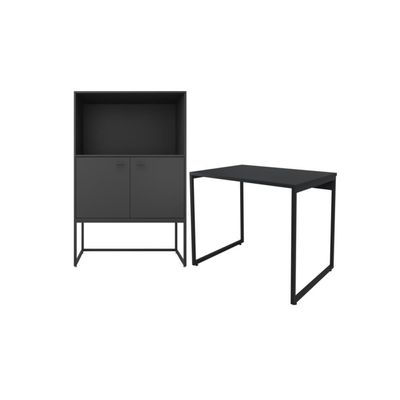 Conjunto De Armario Semi-aberto E Mesa Hektor Preto
