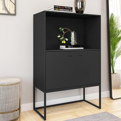 Conjunto De Armario Semi-aberto E Mesa Hektor Preto