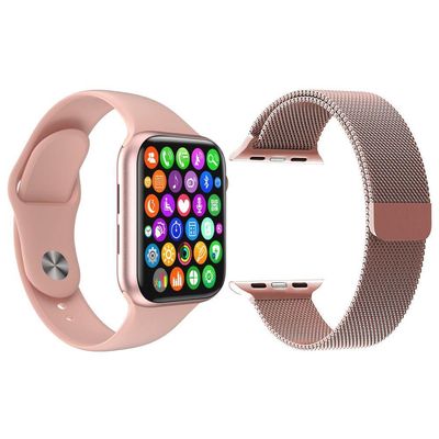Kit Smartwatch Iwo9 Lite Rosa +Pulseira Aço Rosa