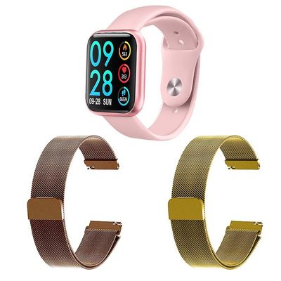 Kit Smartwatch P80 Rosa + 2 Pulseiras Rosê E Dourado