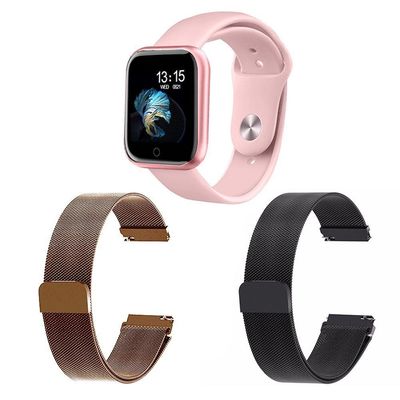 Kit Smartwatch T80 Rosa + 2 Pulseiras Preto E Rosê