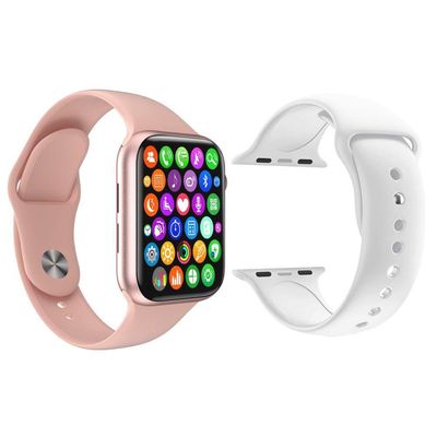 Kit 1 Smartwatch W34 S Rosa Android Ios+Pulseira Branco