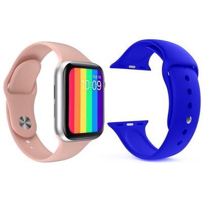 Kit 1 Smartwatch W26 Rosa Android Ios+Pulseira Azul Escuro