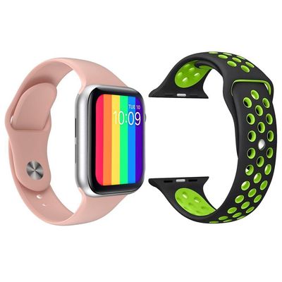 Kit Smartwatch Iwo12 Lite Rosa +Pulseira Preto Com Verde