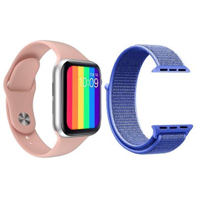 Kit 1 Smartwatch W26 Rosa Android Ios+Pulseira Nylon Azul