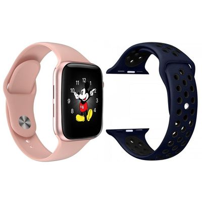 Kit Smartwatch Ld5 Rosa Android Ios+Pulseira Azul E Preto